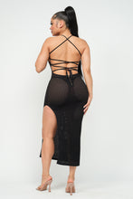 Load image into Gallery viewer, PIPING POINTELLE X-BACK SIDE SLIT MAXI DRESS -