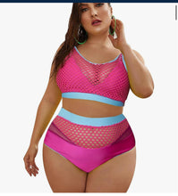 Load image into Gallery viewer, Suit Fishnet High Waist Bikini Set Rave Outfit