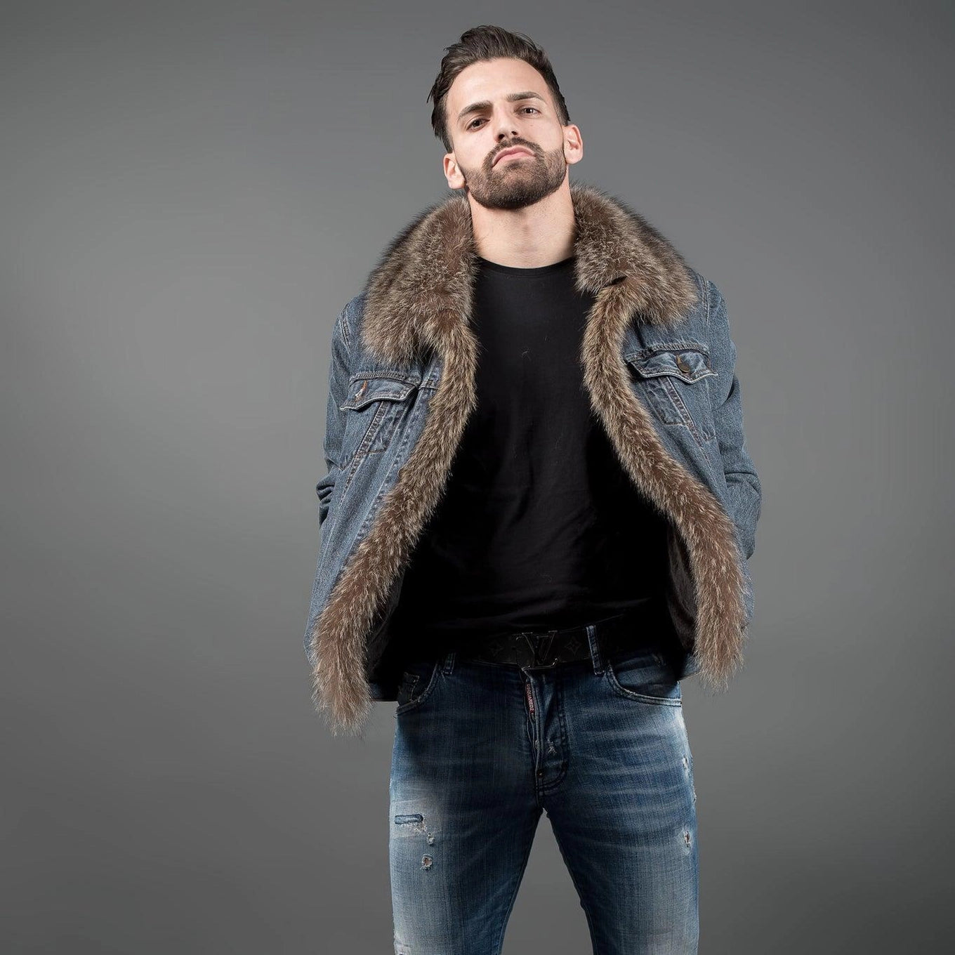 Denim Jacket with Fake Fur