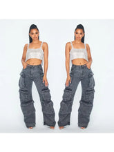 Load image into Gallery viewer, Distressed Denim Cargo Pants