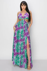 PRINTED RAYON BOIL SLIT FRONT MAXI