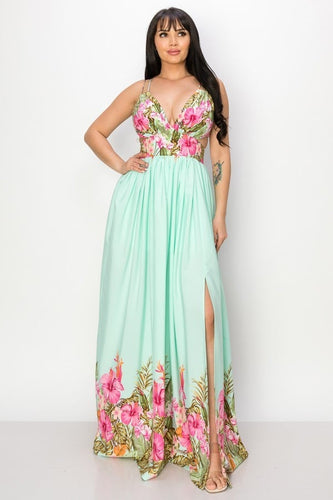 CUT OUT WAIST SLIT FRONT MAXI DRESS  Style