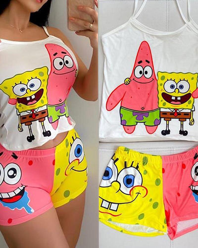 Cartoon Print SpongeBob Cami Set