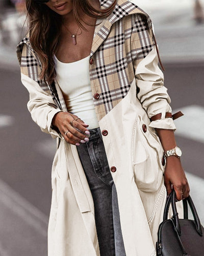 Plaid Print Button Front Longline Trench Coat