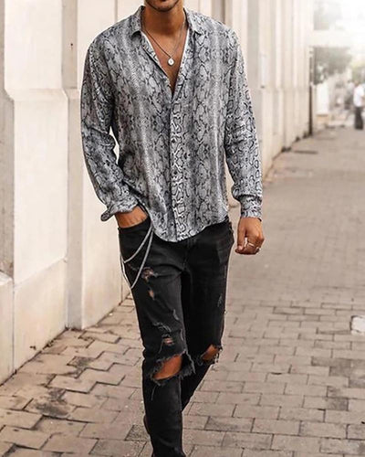 Snakeskin Print Long Sleeve Shirt