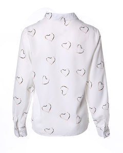 Heart Print V-Neck Long Sleeve Casual Top