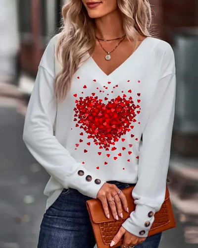 Valentine's Day Heart Print Long Sleeve Top